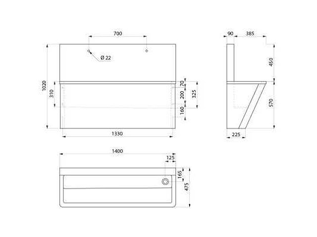 Delabie 140cm (186100) 2-persoons rvs wastrog met 45cm spatrand - afbeelding 2 van  4