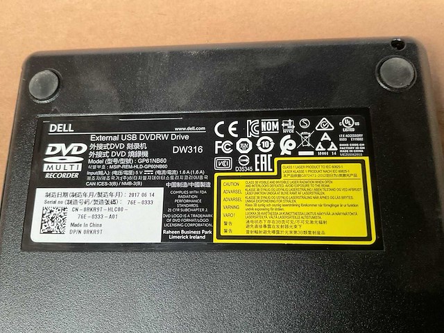 Dell external usb slim dvd +/- rw optical drive dw316 computeronderdeel (447x) - afbeelding 2 van  6