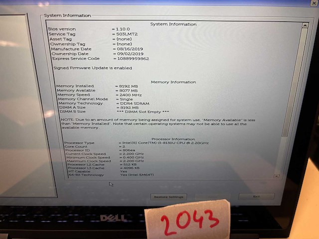 Dell intel(r) core(tm) i3-8130u cpu @ 2.20ghz - afbeelding 1 van  4