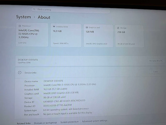 Dell optiplex 3090 desktop en monitor in verrijdbaar frame - afbeelding 4 van  7