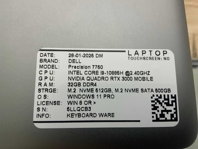 Dell precision 7750(i9) laptop - afbeelding 7 van  8
