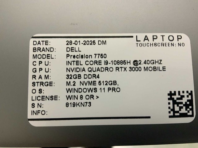 Dell precision 7750(i9) laptop - afbeelding 7 van  7