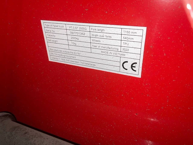 Delta - 2022 - pt.0.st.2500 - hand hydraulische palletwagen - afbeelding 5 van  8