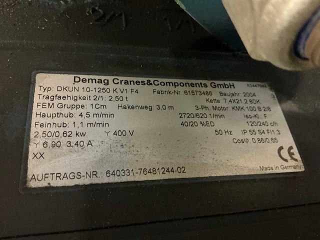 Demag dkun 10-1250 k v1 f4 elektrische kettingtakel - afbeelding 7 van  7