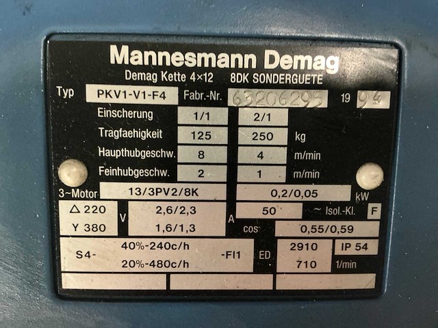 Demag pkv1-v1-f4 elektrische kettingtakel - afbeelding 3 van  5
