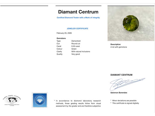 Demantoid 0.53 carat natuurlijke demantoid - afbeelding 3 van  5