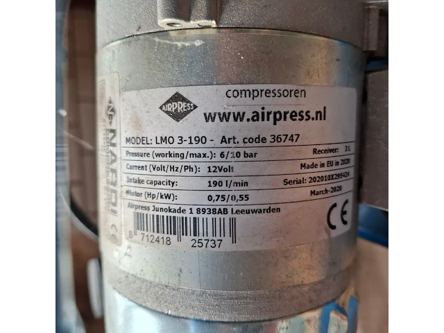 Demo compressor airpress, lmo 3-190, bouwjaar 2020 - afbeelding 4 van  5
