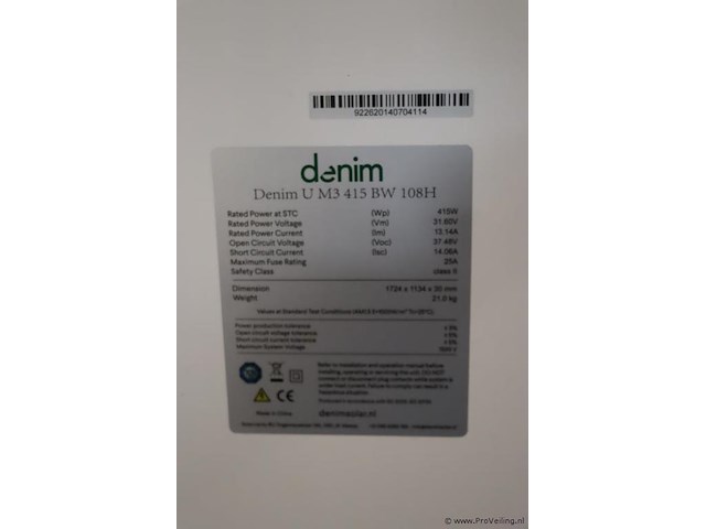 Denim u m3 zonnepaneel 415 bw 108h - 5 stuks - afbeelding 2 van  2