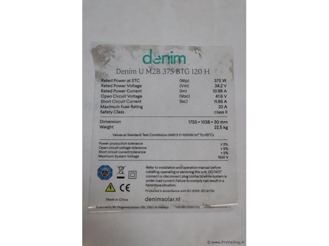 Denim zonnepaneel u m2b 375 btg 120 h - 8 stuks - afbeelding 5 van  5