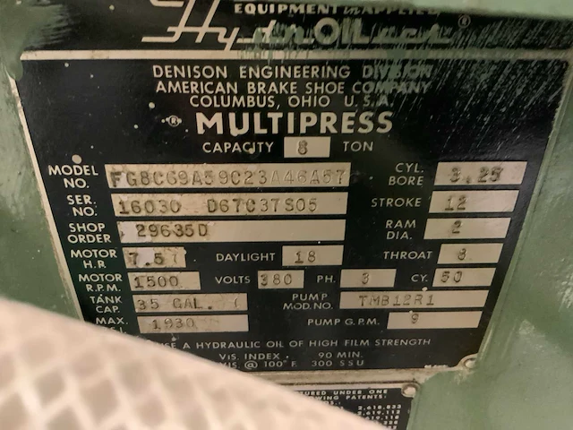 Denison multipress hydraulische pers - afbeelding 2 van  10
