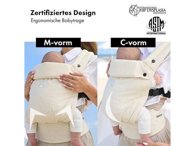 Deryan amora draagzak linnen en katoen baby draagzak ergonomisch cream - afbeelding 3 van  4