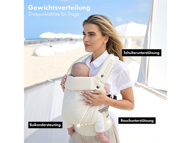 Deryan amora draagzak linnen en katoen baby draagzak ergonomisch cream - afbeelding 4 van  4
