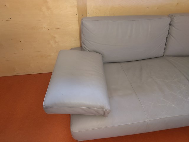 Design bank, leer, leolux, balou, ruime 3-zitsbank, leer, grijs / chroom, 2005 - afbeelding 3 van  4