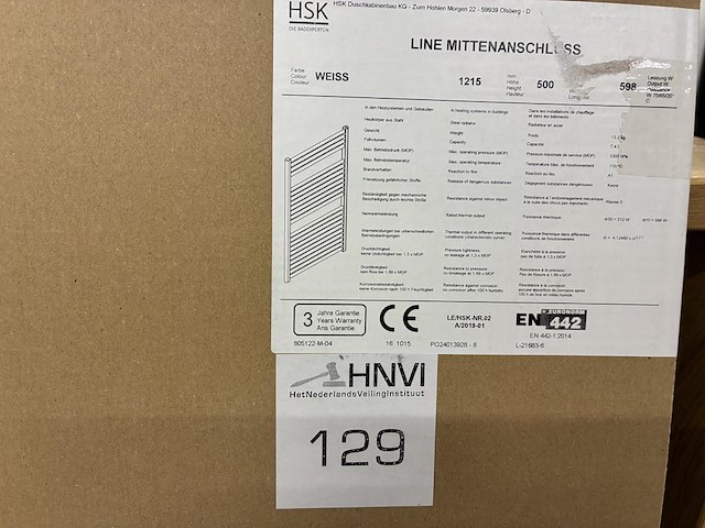 Design radiator hsk wit met afmeting 121,5 x 50 cm. - afbeelding 1 van  2