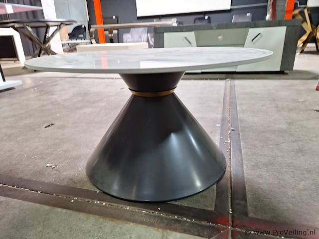 Design ronde salontafel v.v. marmerlook tafelblad en zandlopervormig onderstel ø 75cm - afbeelding 4 van  5