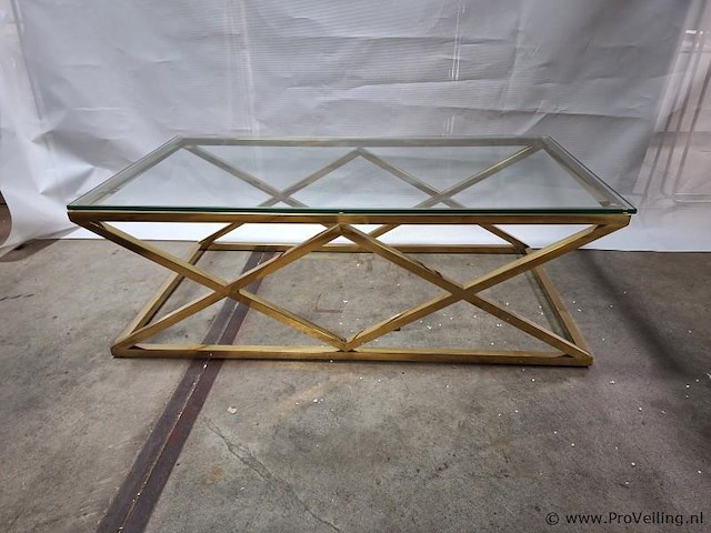 Design salontafel v.v. glazen blad en goudkleurig onderstel - afbeelding 1 van  4