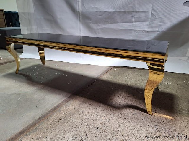 Design sidetable/haltafel v.v. zwart glazen blad en goudkleurig onderstel - afbeelding 1 van  3