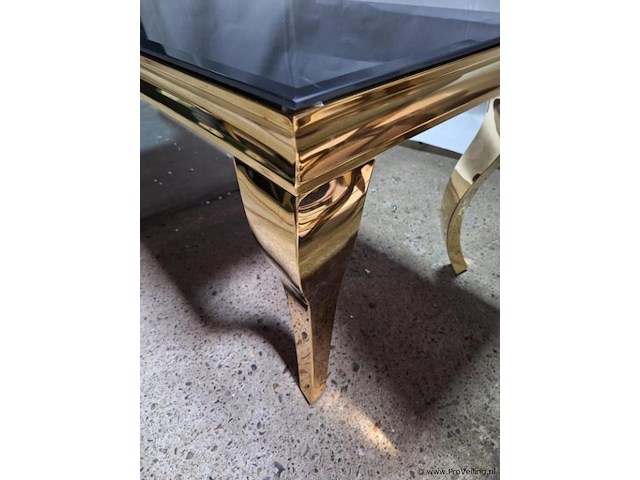 Design sidetable/haltafel v.v. zwart glazen blad en goudkleurig onderstel - afbeelding 2 van  3