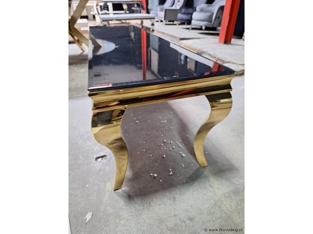Design sidetable/haltafel v.v. zwart glazen blad en goudkleurig onderstel - afbeelding 3 van  3
