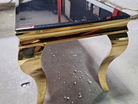Design sidetable/haltafel v.v. zwart glazen blad en goudkleurig onderstel - afbeelding 3 van  3