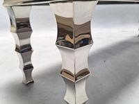 Design sidetable/haltafel v.v. zwart glazen blad en verchroomd onderstel - afbeelding 2 van  4