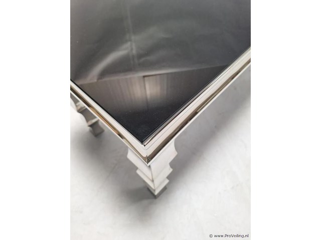 Design sidetable/haltafel v.v. zwart glazen blad en verchroomd onderstel - afbeelding 3 van  4