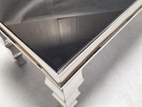 Design sidetable/haltafel v.v. zwart glazen blad en verchroomd onderstel - afbeelding 3 van  4