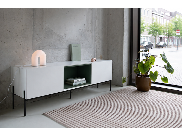 Design tv-meubel met onderstel, raat, loef ov | 165, wit/groen, staand of zwevend - afbeelding 1 van  3