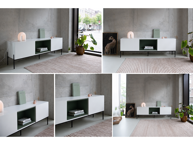 Design tv-meubel met onderstel, raat, loef ov | 165, wit/groen, staand of zwevend - afbeelding 2 van  3