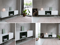 Design tv-meubel met onderstel, raat, loef ov | 165, wit/groen, staand of zwevend - afbeelding 2 van  3