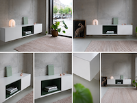 Design tv-meubel met onderstel, raat, loef ov | 165, wit/groen, staand of zwevend - afbeelding 3 van  3