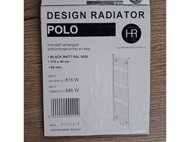 Designradiator, hr badmeubelen, polo, black metal (ral 9005) - afbeelding 4 van  4
