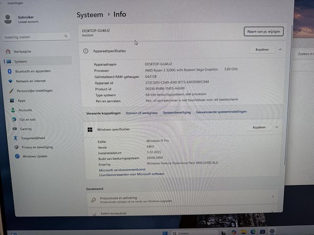 Desktop pc screenon. werkgeheugen 64 gb. hdd 1 tb. processor amd ryzen 3 3200 6 with radeon vega graphics 3... - afbeelding 3 van  5