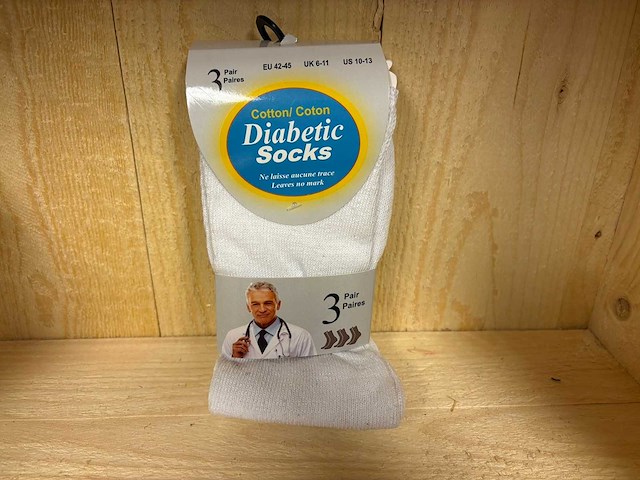 Diabetes sokken katoen - 3 pack / wit (400x) - afbeelding 1 van  2