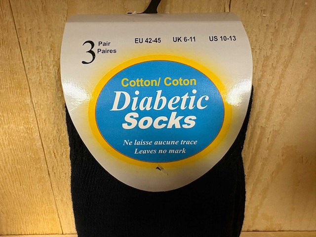 Diabetes sokken katoen - 3 pack / zwart (200x) - afbeelding 2 van  2