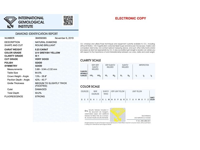 Diamant - 0.23 carat natuurlijke diamant (gecertificeerd) - afbeelding 3 van  3
