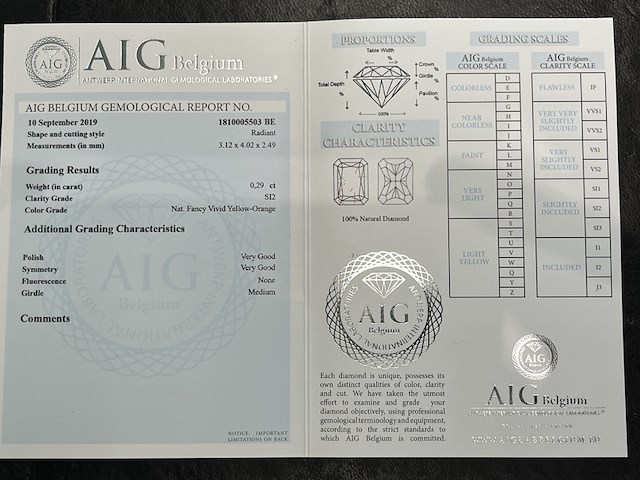 Diamant - 0.29 carat natuurlijk oranje diamant (gecertificeerd) - afbeelding 4 van  4