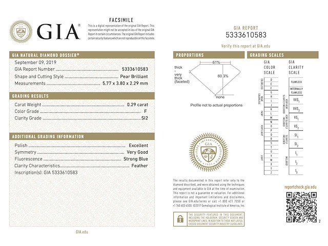 Diamant - 0.29 carat peer geslepen diamant (gecertificeerd) - afbeelding 1 van  2