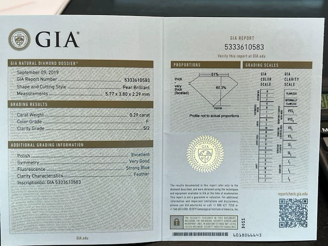 Diamant - 0.29 carat peer geslepen diamant (gecertificeerd) - afbeelding 5 van  7