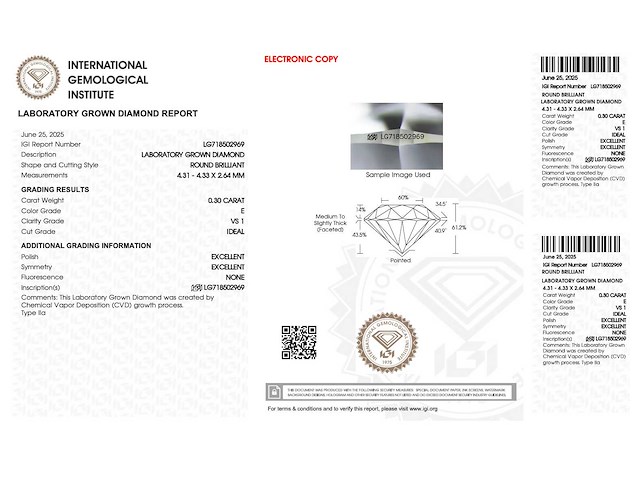 Diamant - 0.30 carat briljant geslepen diamant (gecertificeerd) - afbeelding 4 van  4
