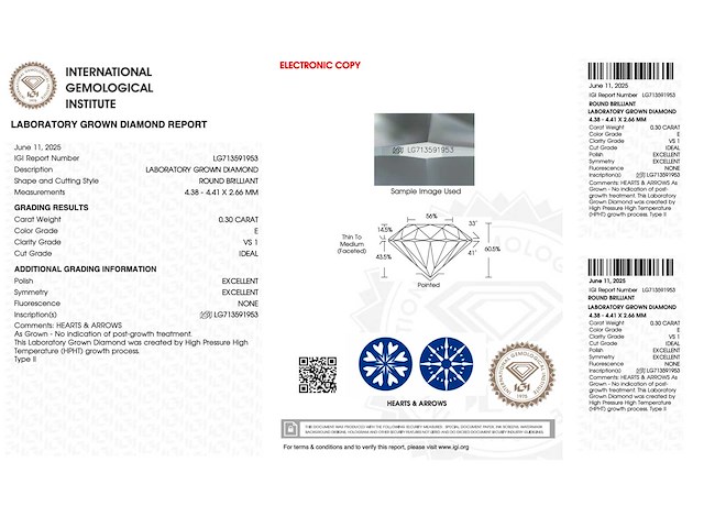 Diamant - 0.30 carat briljant geslepen diamant (gecertificeerd) - afbeelding 3 van  4