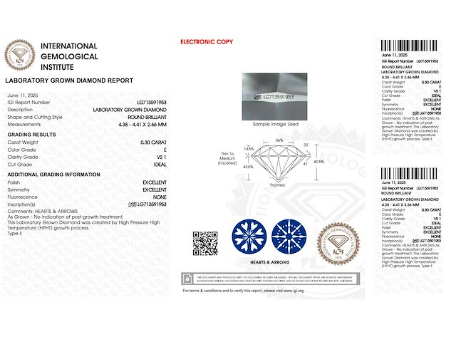 Diamant - 0.30 carat briljant geslepen diamant (gecertificeerd) - afbeelding 4 van  4