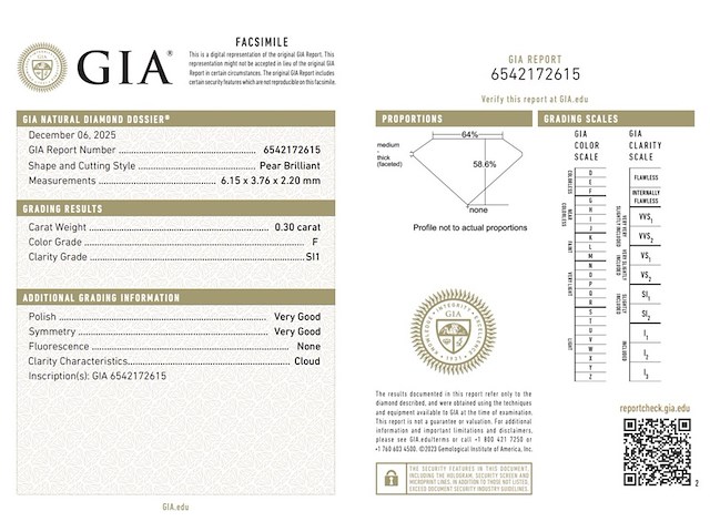 Diamant - 0.30 carat peer geslepen diamant (gecertificeerd) - afbeelding 3 van  3