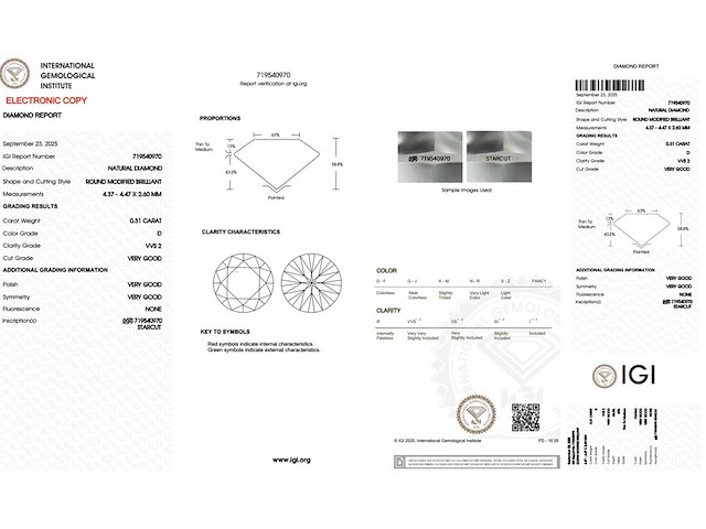 Diamant - 0.31 carat natuurlijke starcut briljant geslepen diamant (gecertificeerd) - afbeelding 3 van  5