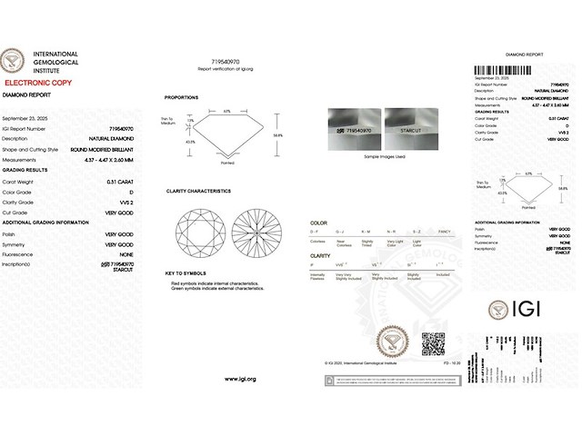 Diamant - 0.31 carat natuurlijke starcut briljant geslepen diamant (gecertificeerd) - afbeelding 3 van  3
