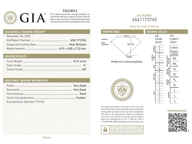 Diamant - 0.31 carat peer geslepen diamant (gecertificeerd) - afbeelding 3 van  5