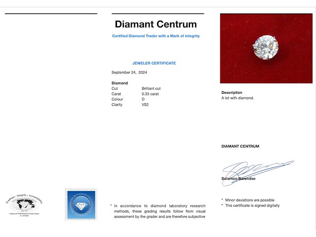 Diamant - 0.33 carat echte diamant (gecertificeerd) - afbeelding 3 van  3