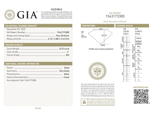 Diamant - 0.33 carat peer geslepen diamant (gecertificeerd) - afbeelding 3 van  3