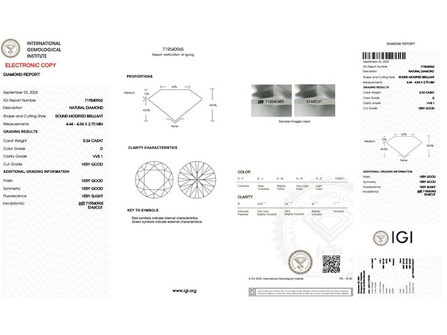 Diamant - 0.34 carat natuurlijke starcut briljant geslepen diamant (gecertificeerd) - afbeelding 3 van  5