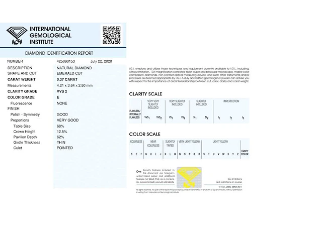 Diamant - 0.37 carat natuurlijke diamant (gecertificeerd) - afbeelding 4 van  6